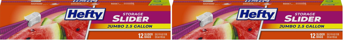 Hefty Slider Jumbo Storage Bags, Extra Large 2.5 Gallon Size, 12ct