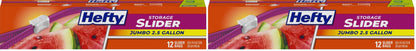 Hefty Slider Jumbo Storage Bags, Extra Large 2.5 Gallon Size, 12ct
