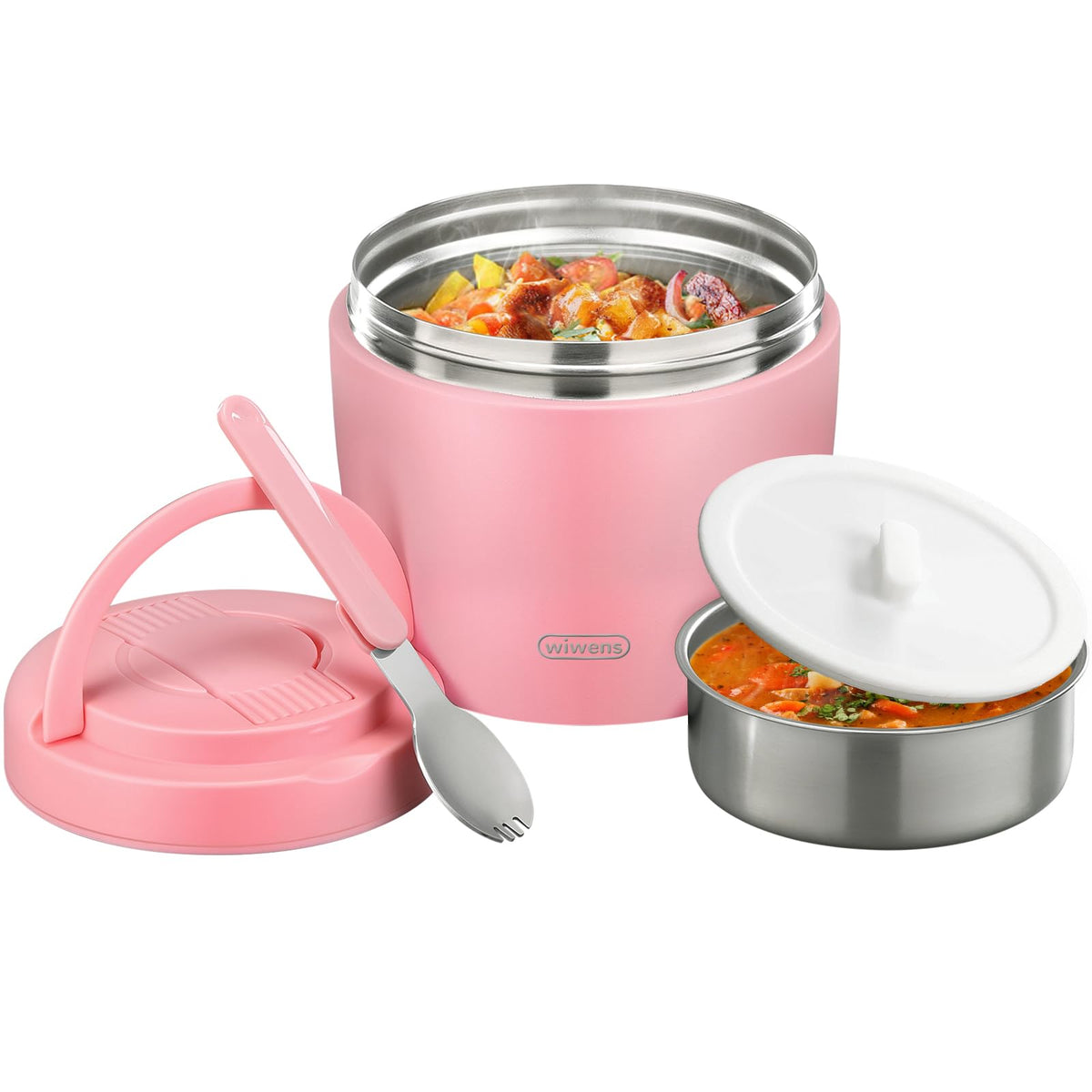 wiwens Thermo Food Jar for Hot Food 32OZ Soup Thermo Lunch Containers Wide Mouth Vacuum Insulated Stainless Steel Leakproof Bento Box with Spoon (Black)