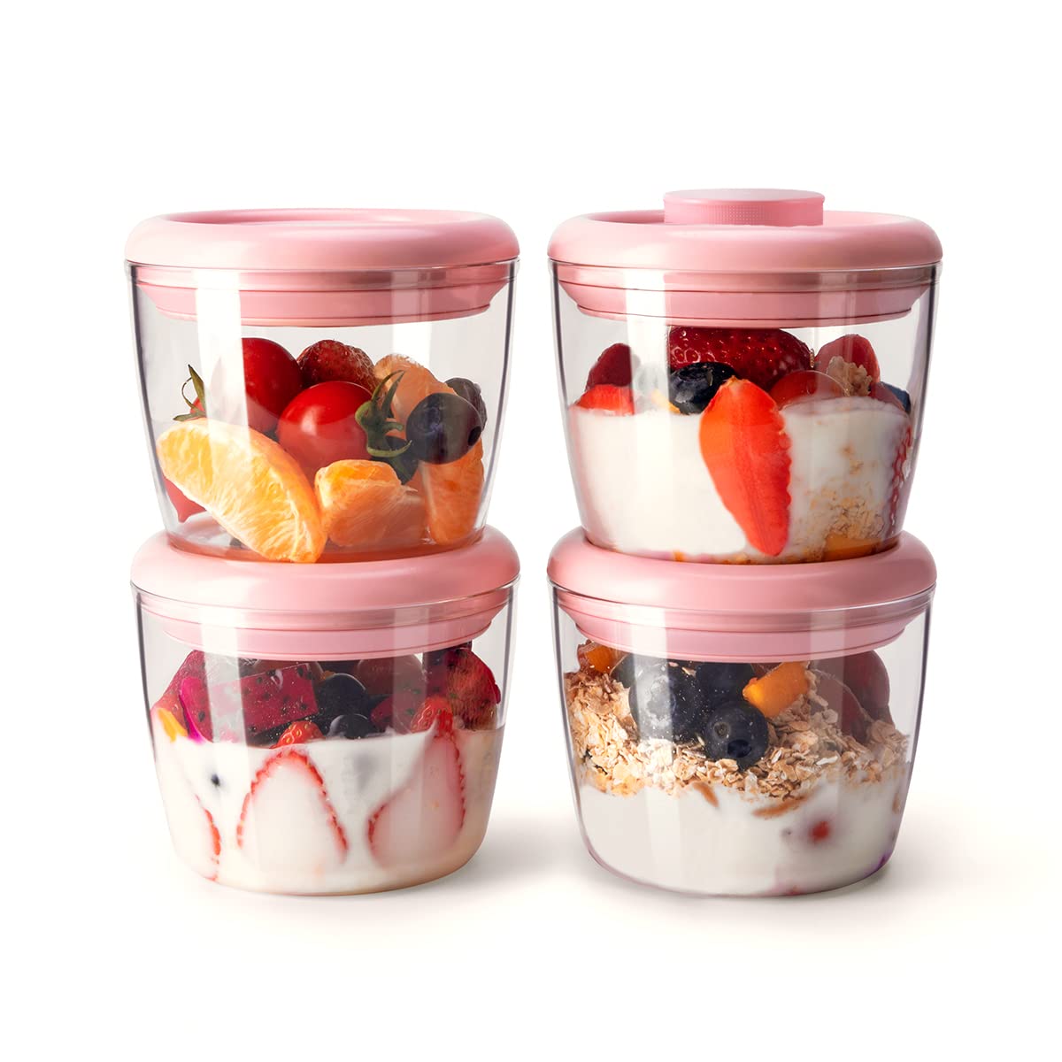 Ankou Airtight Container Set - (380ml 4 Pcs) Stackable One Button Openning Food Containers for Snacks Candy Salt Herbs Spices BPA-Free Tranparent (0.32 QT * 4)