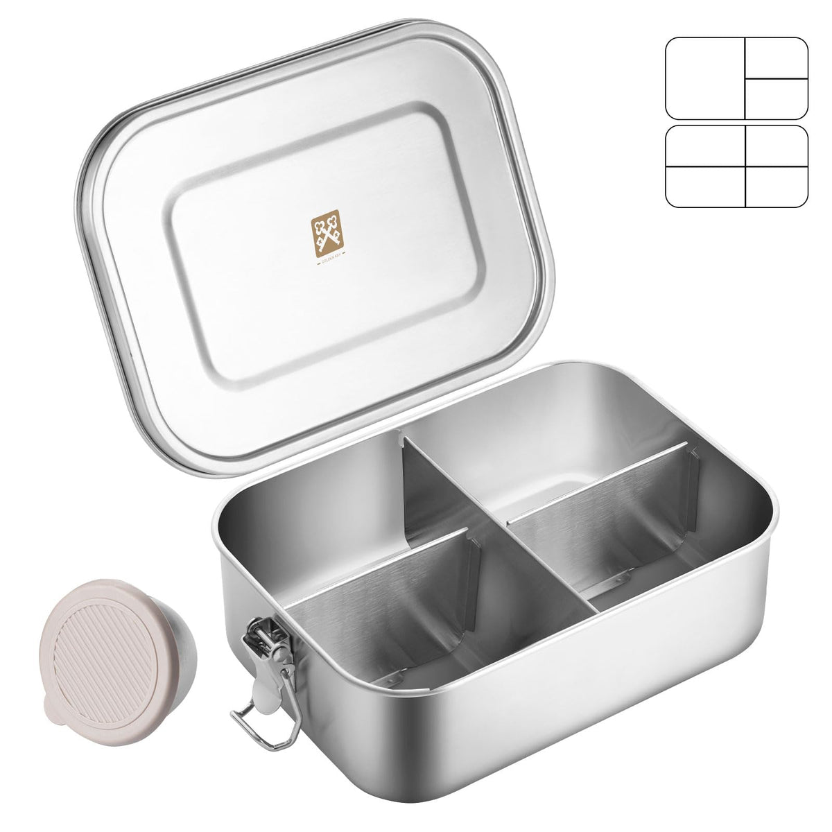 GOLDEN KEY 47QZ Stainless Steel Bento Box with 5 Compartments,1400ml Large & Thickened Metal Lunch Box for Kids or Adults,Eco-friendly Leak-Proof Container with Lockable Clips