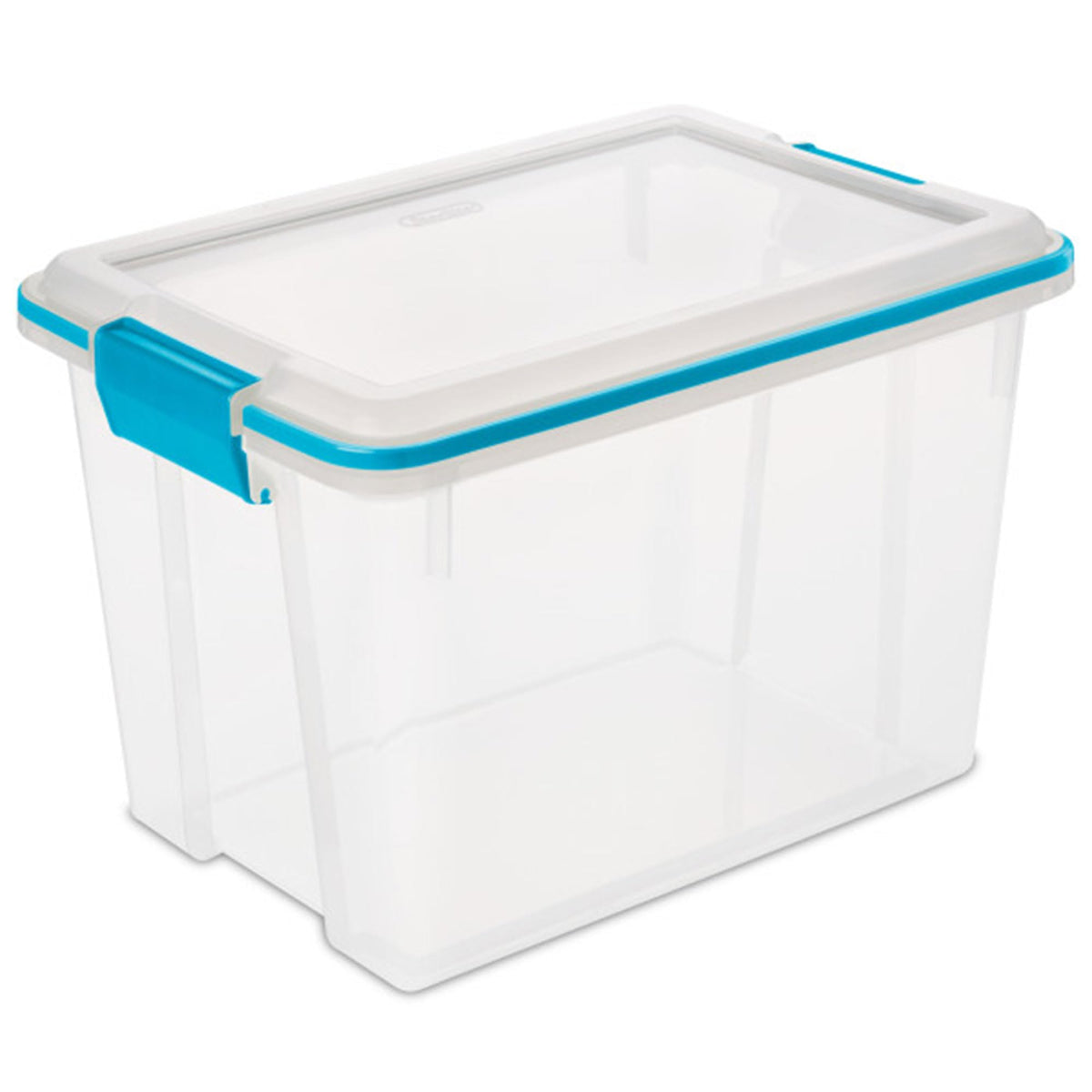 Sterilite 80 Qt Gasket Box, Stackable Storage Bin with Latching Lid and Tight Seal, Plastic Container to Organize Basement, Clear Base and Lid, 1-Pack