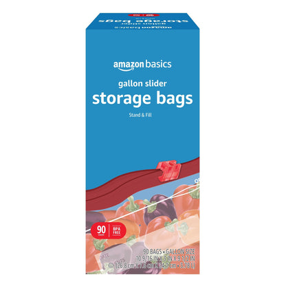 Amazon Basics Slider Quart Food Storage Bags with Stand-Up Bottom, Easy to Fill, BPA Free, 120 Count (Previously Solimo)