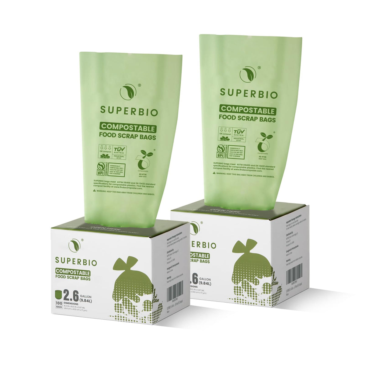 SUPERBIO 1.6 Gallon Compostable Food Scrap Bags For Counter Top Bin