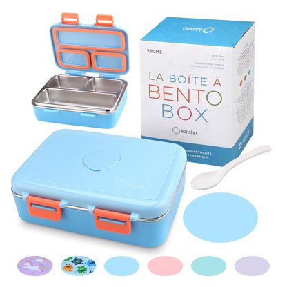 kinsho Stainless Steel Bento Box Lunch Container for Boys Kids, Blue