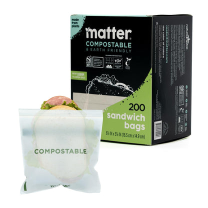 Matter Compostable Resealable Bags, Snack, Sandwich, Quart, Gallon 230 Ct