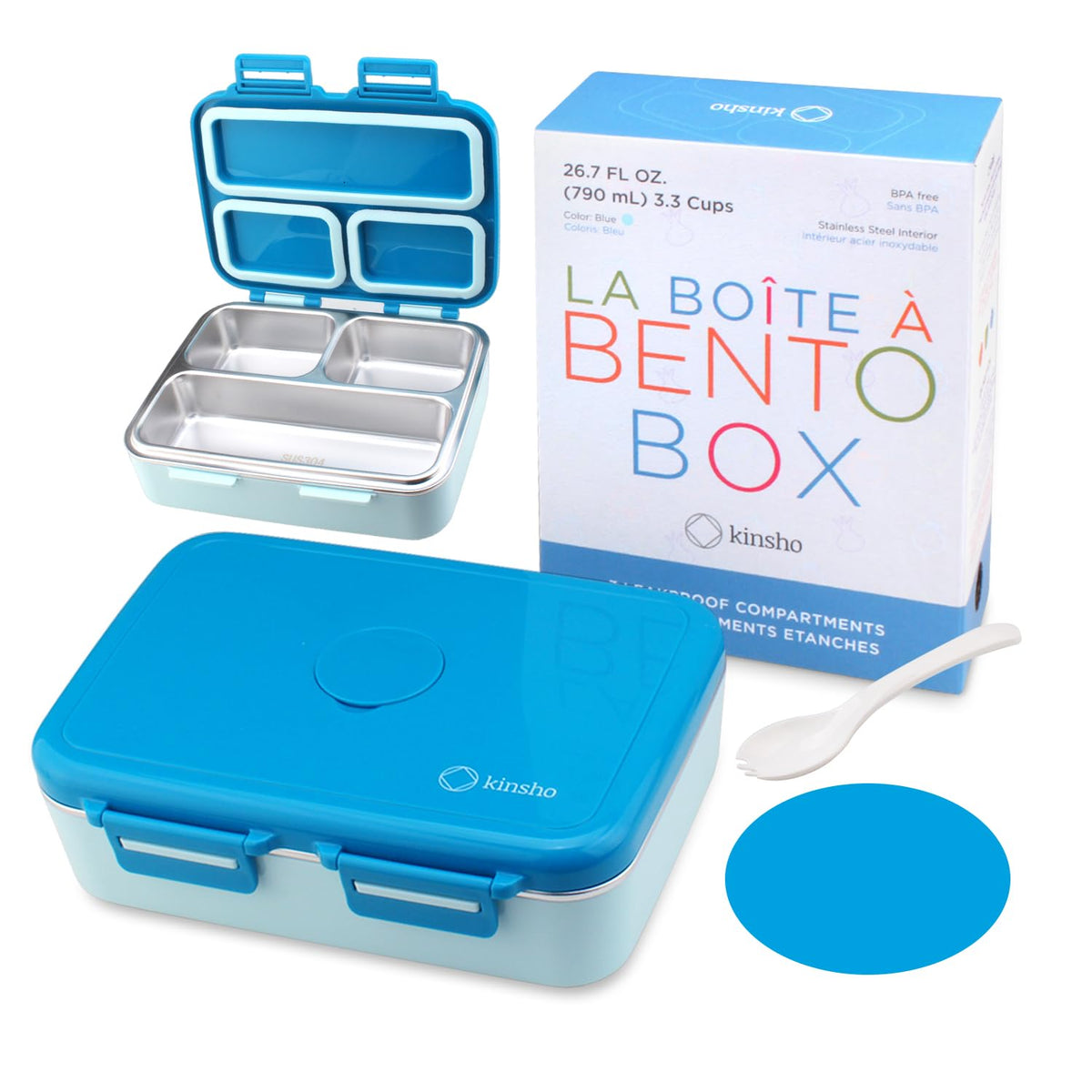 kinsho Stainless Steel Bento Box Lunch Container for Boys Kids, Blue