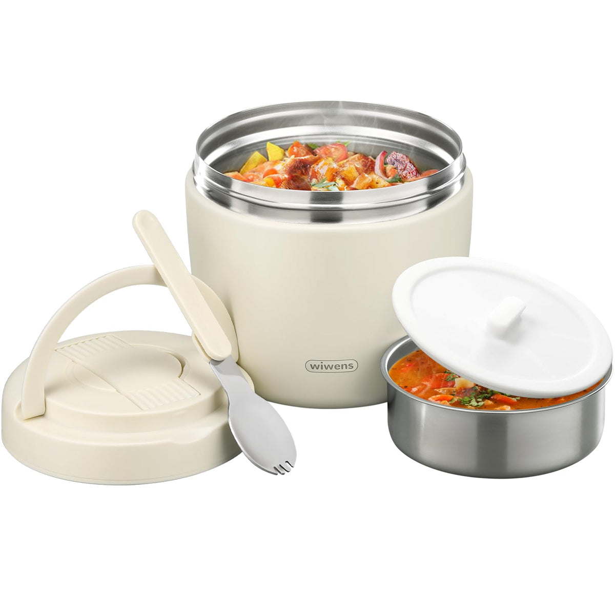 wiwens Thermo Food Jar for Hot Food 32OZ Soup Thermo Lunch Containers Wide Mouth Vacuum Insulated Stainless Steel Leakproof Bento Box with Spoon (Black)