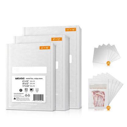 Wevac 8"x12" Vacuum Sealer Bags for Food, 200 Precut Quart Bags, Keeper Box