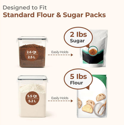 ComSaf Airtight Flour and Sugar Container 2.6Qt & 5.5Qt 3Pack, Wide Mouth
