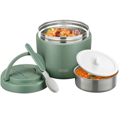 wiwens Thermo Food Jar for Hot Food 32OZ Soup Thermo Lunch Containers Wide Mouth Vacuum Insulated Stainless Steel Leakproof Bento Box with Spoon (Black)
