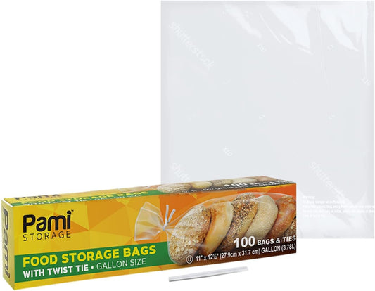 PAMI Gallon Twist Tie Storage Bags 11x12.5 in,Disposable,Food Safe,100-Pack