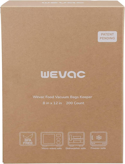 Wevac 8"x12" Vacuum Sealer Bags for Food, 200 Precut Quart Bags, Keeper Box