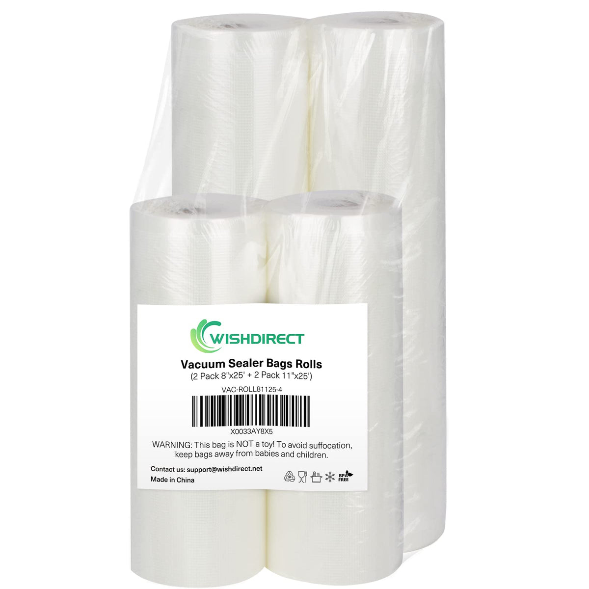 Vacuum Sealer Bags Rolls Compatible with FoodSaver 4-Pack 11" x 25' Vacuum Seal Rolls Fit Inside Machine Double-Side Embossed BPA-Free Bags for Sous Vide or Food Storage (Total 100 Feet)