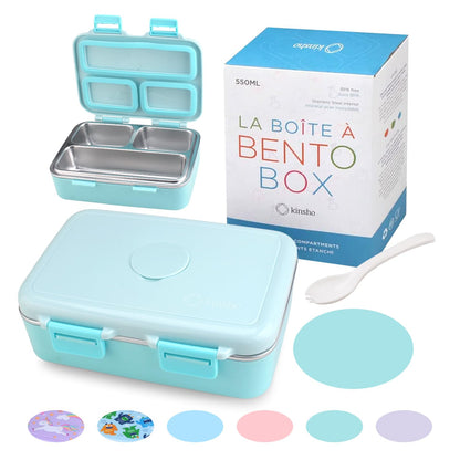 kinsho Stainless Steel Bento Box Lunch Container for Boys Kids, Blue