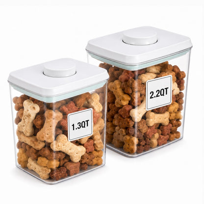 Pet Dog-Cat POP-Treat Airtight jar-Container - 1.3 Qt/1.2 L | Stackable One-Touch Opening | Airtight Dog and Cat Food Storage Container | BPA-Free