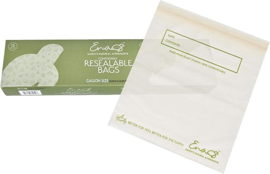 100% Compostable Food Storage Bags - Gallon Size, 50 Pack, Eco-Friendly Freezer Bags, Resealable, Heavy-Duty, Reusable, Off-White Leak Proof, Food Grade by Earth's Natural Alternative