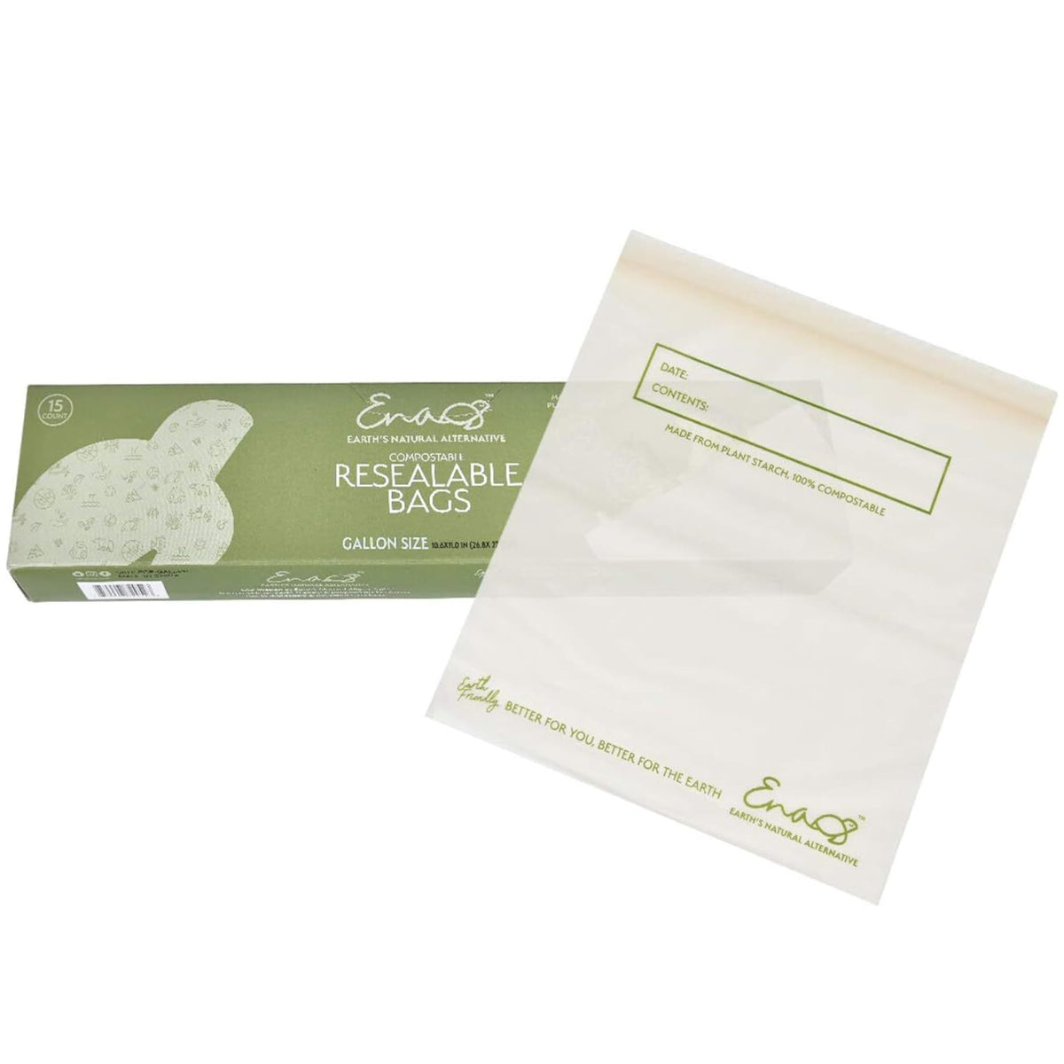 100% Compostable Food Storage Bags - Gallon Size, 50 Pack, Eco-Friendly Freezer Bags, Resealable, Heavy-Duty, Reusable, Off-White Leak Proof, Food Grade by Earth's Natural Alternative