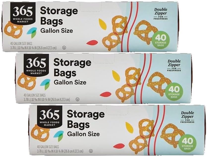 365 by Whole Foods Market, Gallon Size Storage Bags, Double Zipper, 40 Count