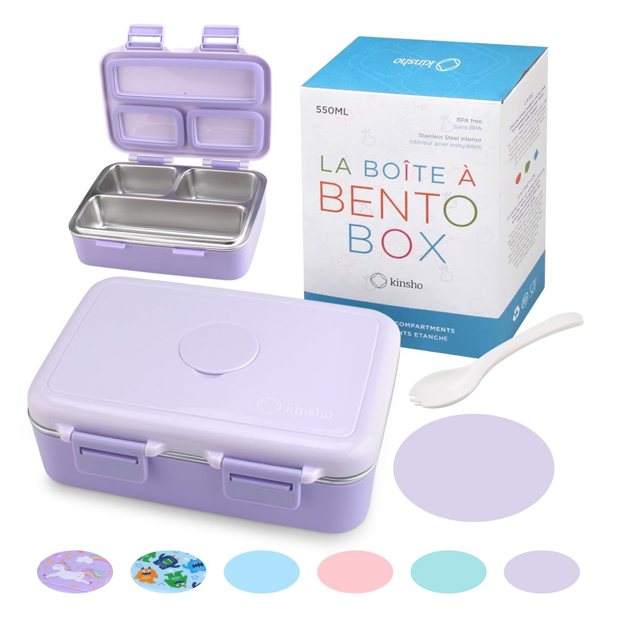 kinsho Stainless Steel Bento Box Lunch Container for Boys Kids, Blue
