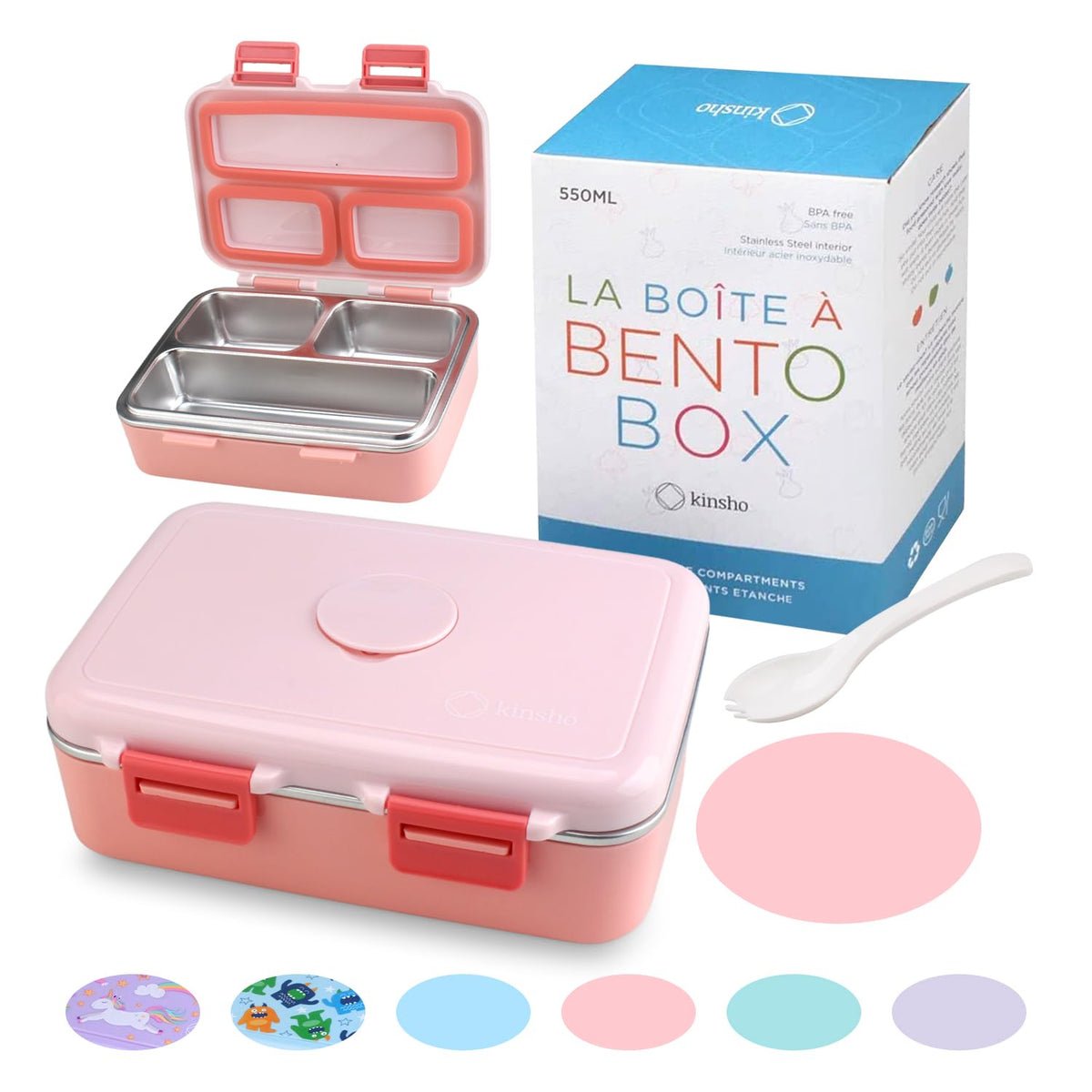 kinsho Stainless Steel Bento Box Lunch Container for Boys Kids, Blue