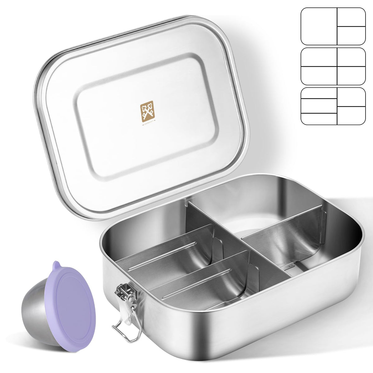 GOLDEN KEY 47QZ Stainless Steel Bento Box with 5 Compartments,1400ml Large & Thickened Metal Lunch Box for Kids or Adults,Eco-friendly Leak-Proof Container with Lockable Clips