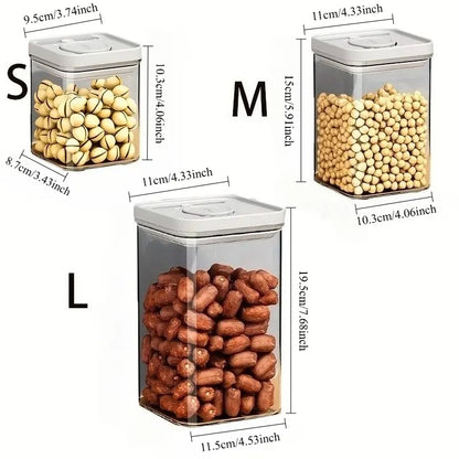 3pcs Sealed Plastic Food Storage Containers with Lids, Reusable Square Jars for Grains, Pasta, Coffee Beans, Nuts, Tea, Transparent Design, Durable Seal