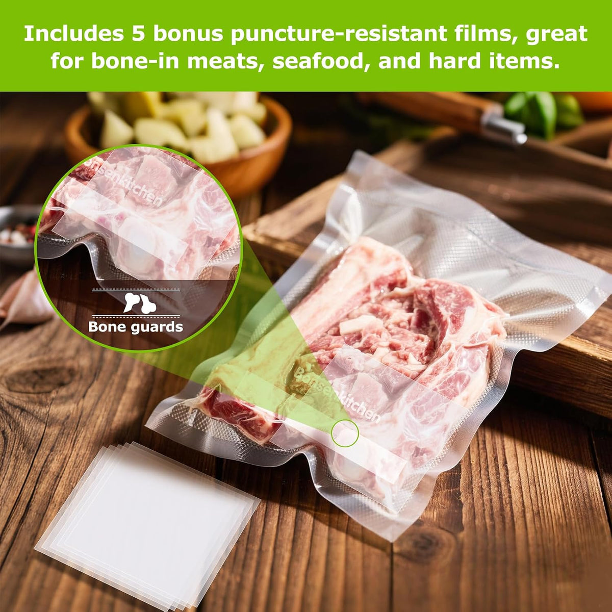 Bonsenkitchen Precut Vacuum Food Sealer Bags 100 Pint 6" x 10", BPA Free