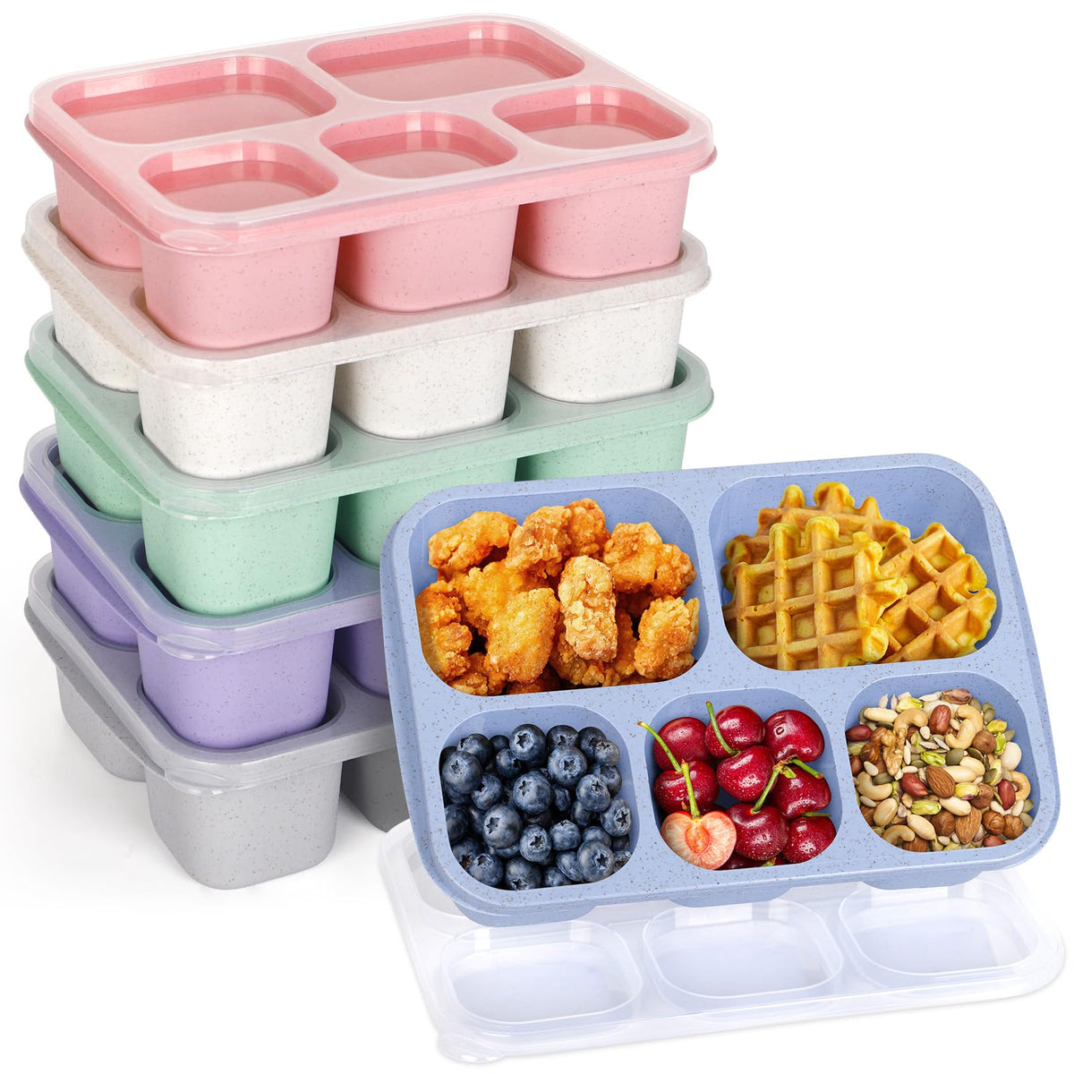 Korlon 6 Pack Bento Box Adult 5 Compartments, Reusable Lunchable Container