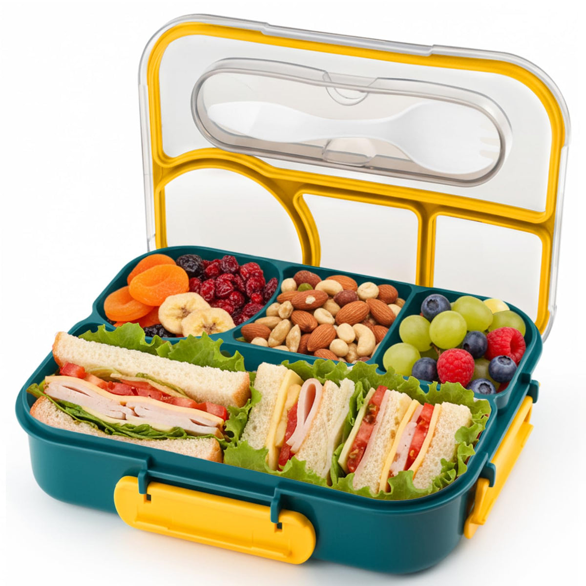 Bento Box for Adults,4 Compartments Lunch Box, Snack Containers Reusable Lunch Containers Drop-Proof, Dishwasher Safe & Made with BPA-Free Materials, Pink