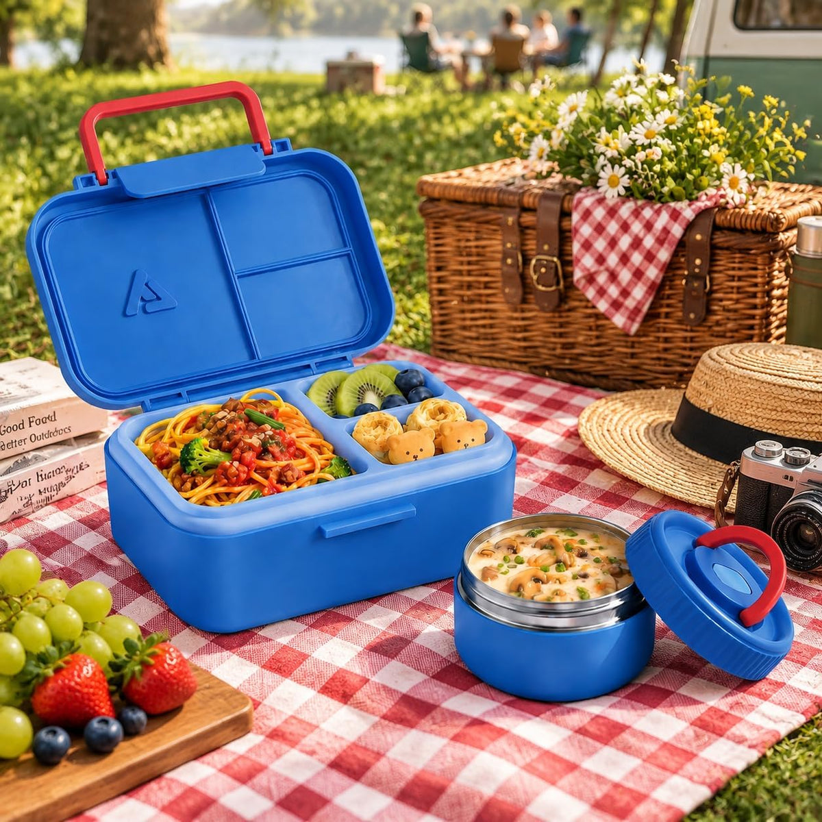Bento Lunch Box 1283ML/ 43 oz with 391 ML/ 13 oz Food Jar, Ice Pack