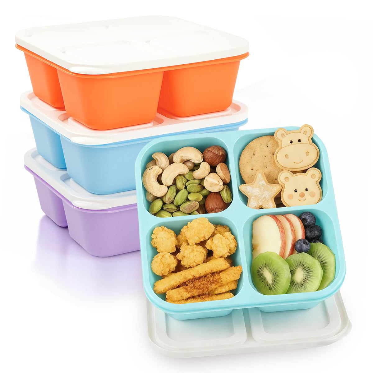 Bento Box Adult Lunch Box- 4 Pack,4 Compartment Snack Containers Reusable Meal Prep Stackable BPA-Free Lunch Containers for Home, Work, Travel (4 Color)