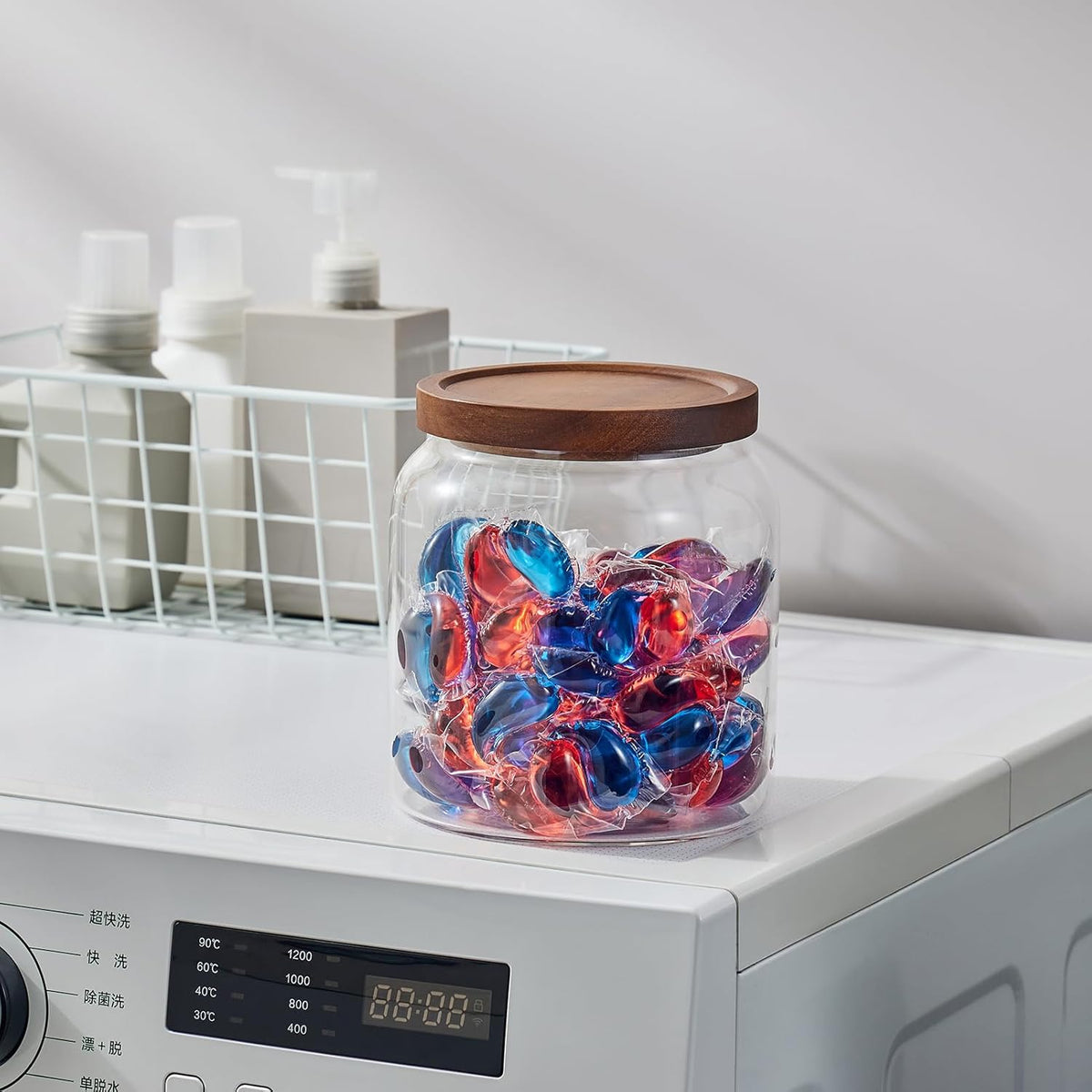Sweejar Glass Jars for Laundry Room Organization, Half-Gallon Laundry Pods Container, Glass Food Storage Jars with Airtight Lid, 1 Pack, Press Lid