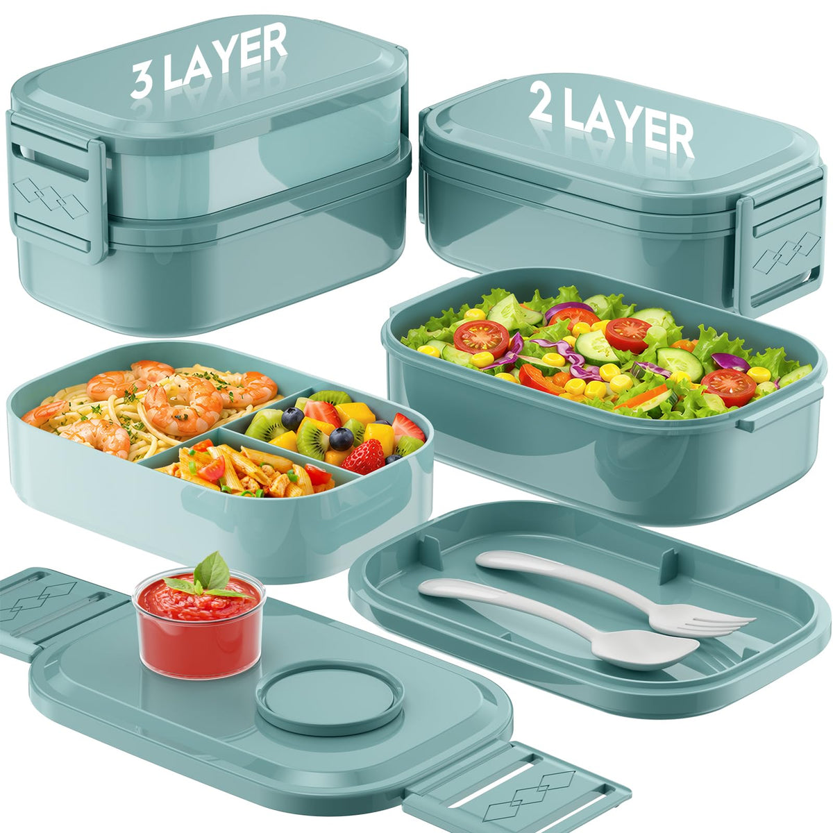 BiuLeon Bento Box Adult Lunch Box, 65 Oz Capacity Lunch Containers(Adjustable 2/3 Tier), BPA-Free, Leak-Proof and Stackable Bento Lunch Box, Microwave & Dishwasher Safe with Utensils(Gray)