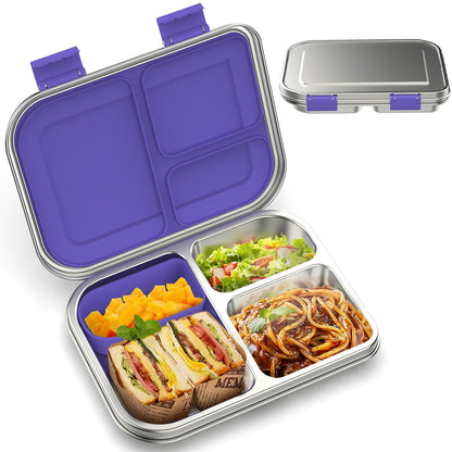 BOSEDSANG Stainless Steel Kids Leak-Resistant Bento Lunch Box, 3-Compartments with Silicone Container, Dishwasher-Safe, Child-Friendly Design for School, Picnics & Travel,BPA-Free(Pink)