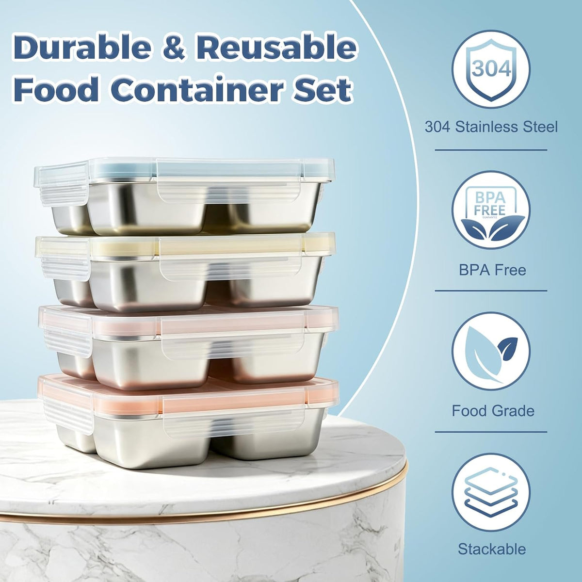 4 Pack Stainless Steel Snack Containers with Lids 24 oz