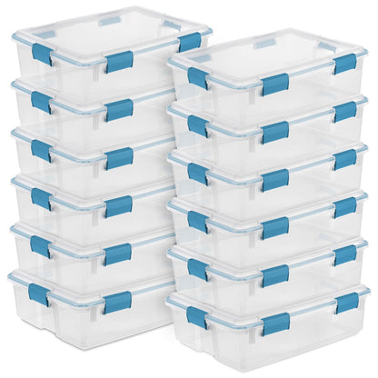 Sterilite 80 Qt Gasket Box, Stackable Storage Bin with Latching Lid and Tight Seal, Plastic Container to Organize Basement, Clear Base and Lid, 1-Pack
