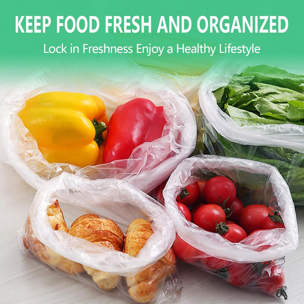 9527 Product 12" x 16" Clear Plastic Produce Bag, Food Storage Bag on a Roll, 350 Bags One Roll, Freeze/Heat Clear Bag for Bread, Meat, Vegetables, Fruits