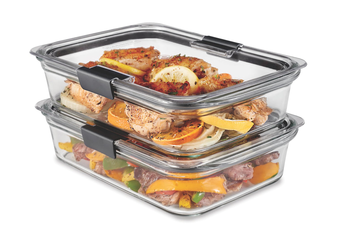 Rubbermaid Brilliance Glass Food Storage Containers, Assorted Sizes, Set of 9, BPA-Free, Leak-Proof, Clear