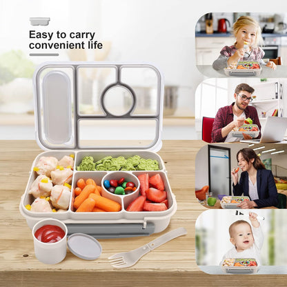 Amathley Bento Box Adult Lunch Box Kids,Lunch Containers for Adults/Kids/Toddler,5 Compartments Bento Lunch Box with Sauce Vontainers,Microwave & Dishwasher & Freezer Safe,BPA-Free (White)