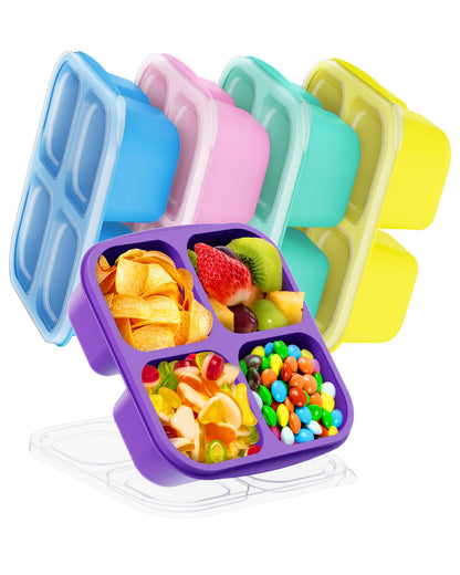 Canfanni 5 Pack Bento Snack Containers, 4 Compartment BPA-free Plastic Food Storage Containers, Divided Lunchable Container, Bento Lunch Box for Work and Travel