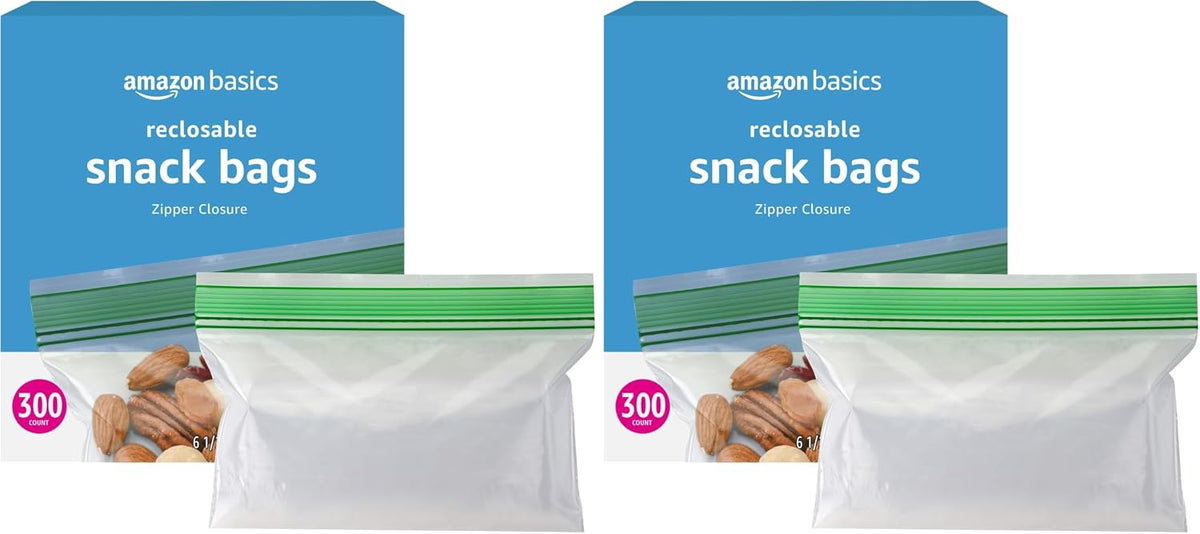 Amazon Basics Reclosable Food Storage Snack Bags, 300 Count