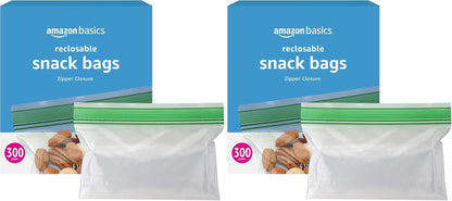Amazon Basics Reclosable Food Storage Snack Bags, 300 Count