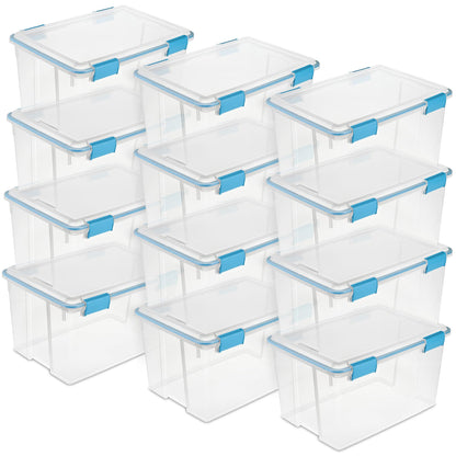 Sterilite 80 Qt Gasket Box, Stackable Storage Bin with Latching Lid and Tight Seal, Plastic Container to Organize Basement, Clear Base and Lid, 1-Pack