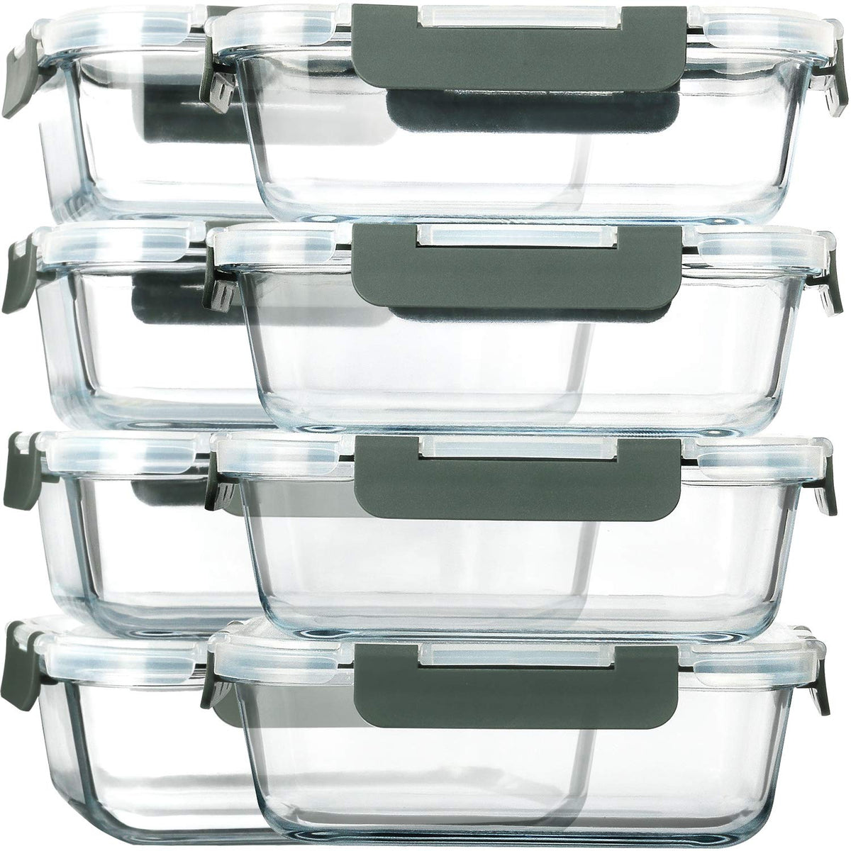 M MCIRCO 8 Pack,30 oz Glass Food Storage Containers with Lids, Gray