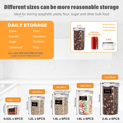 30/18/9 Pack Airtight Food Storage Containers with Lids, BPA Free with Reusable Labels for Cereal and Dry Food Storage Plastic Kitchenware Utensils Kitchen Pantry Organizer