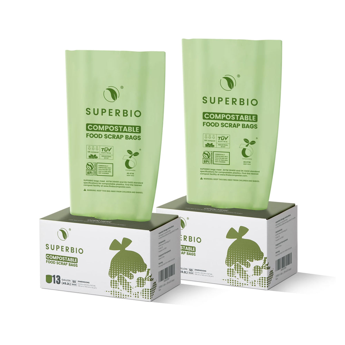 SUPERBIO 1.6 Gallon Compostable Food Scrap Bags For Counter Top Bin