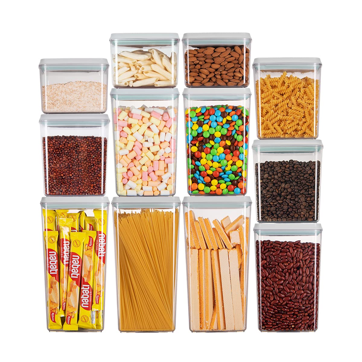 Ankou Airtight Container Set - (380ml 4 Pcs) Stackable One Button Openning Food Containers for Snacks Candy Salt Herbs Spices BPA-Free Tranparent (0.32 QT * 4)