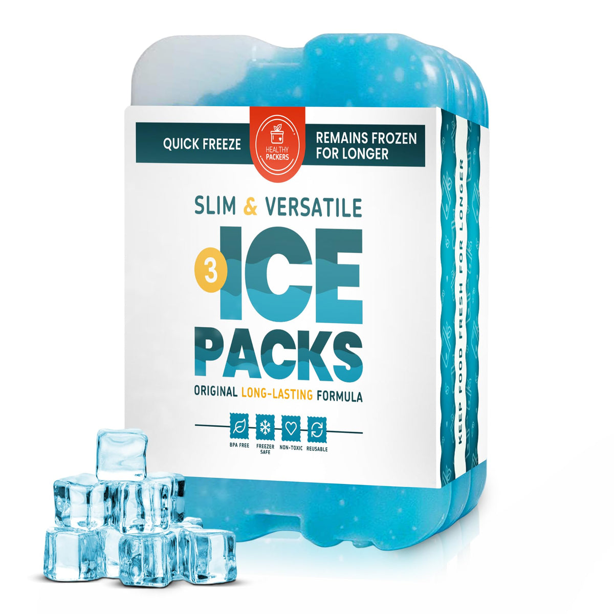 Healthy Packers Ice Packs for Lunch Boxes & Coolers - Freezer Packs - Original Cool Pack | Cooler Accessories for Beach, Camping & Fishing | Slim & Long-Lasting Reusable Ice Pack for Cooler