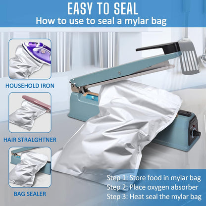 100 Pack Mylar Bags with 300cc Oxygen Absorbers for Food Storage